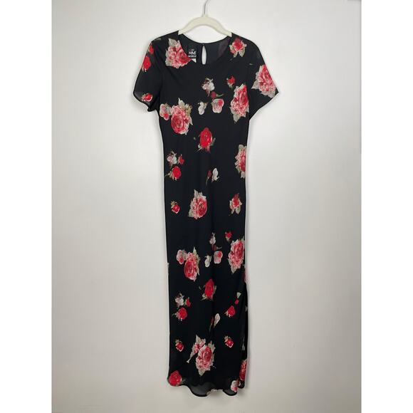 VTG 90s My Michelle Floral Maxi Dress Black Red Y2K Fairy Grunge Dark Romance - Picture 16 of 16